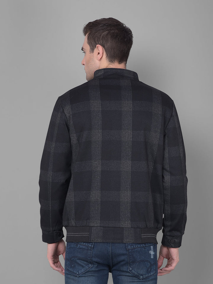 cobb black checked mock collar jacket