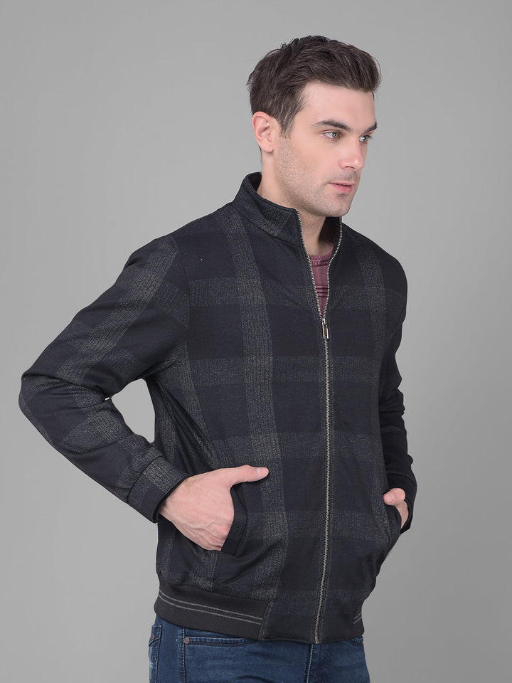 cobb black checked mock collar jacket