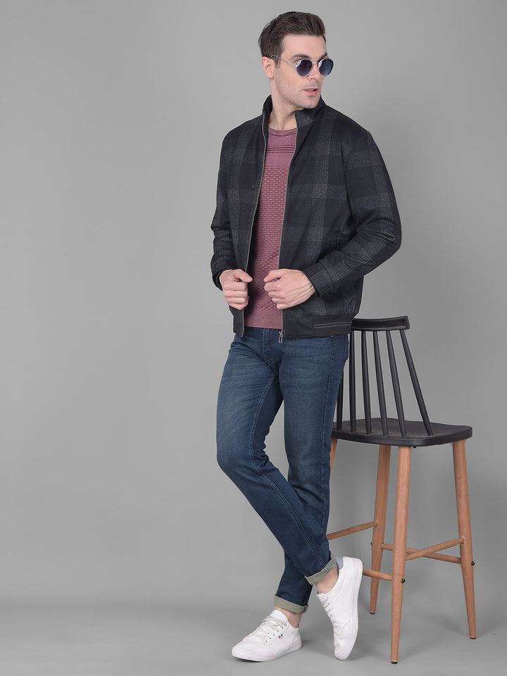 COBB BLACK CHECKED MOCK COLLAR JACKET