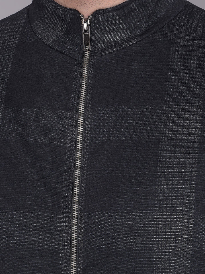 COBB BLACK CHECKED MOCK COLLAR JACKET