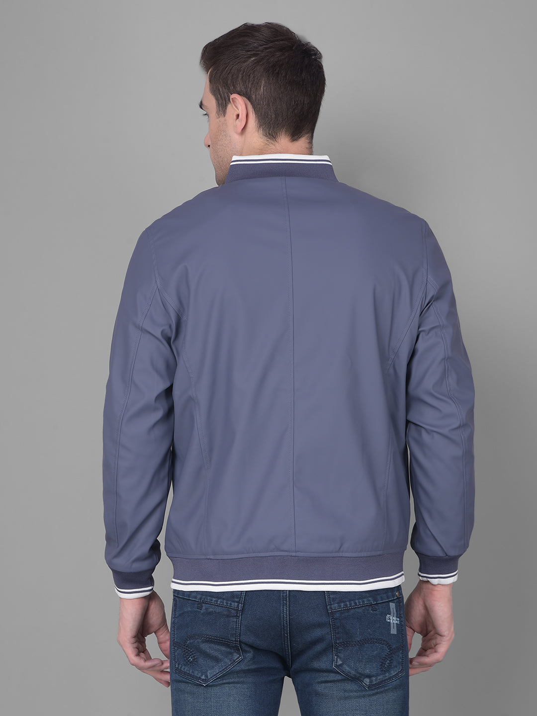 cobb solid blue white reversible mock collar jacket