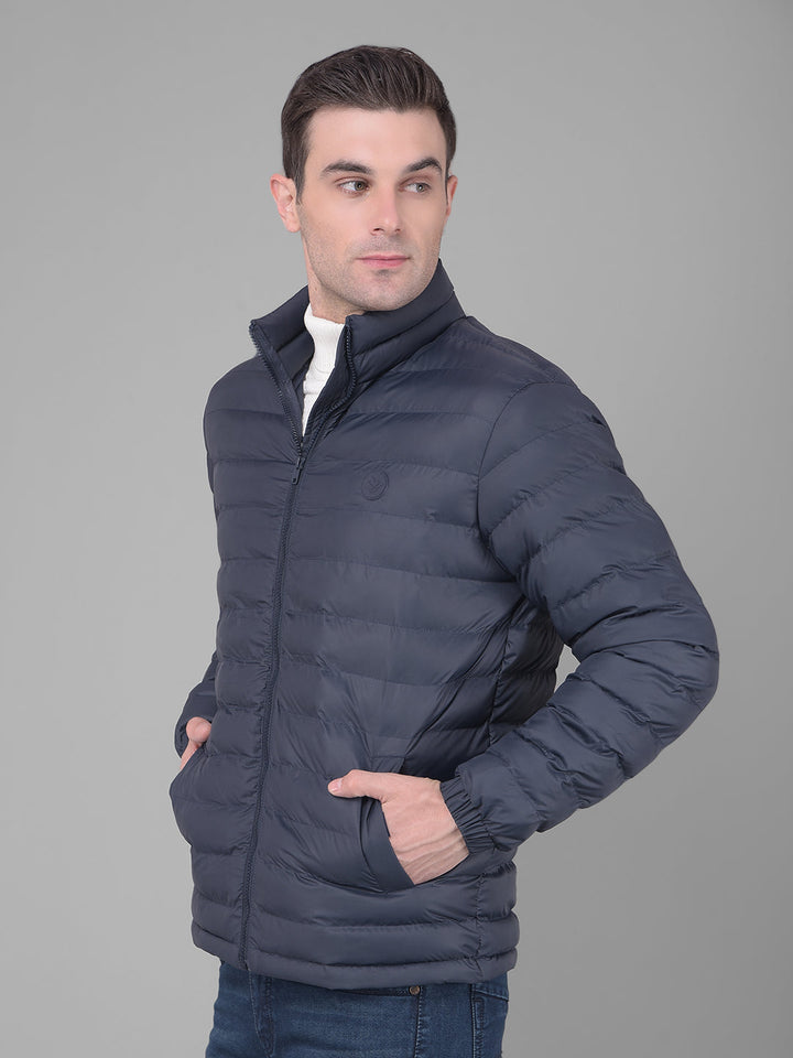 cobb solid navy blue mock collar jacket