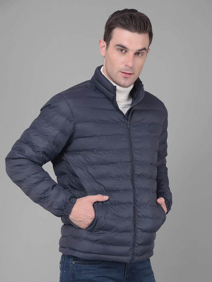 cobb solid navy blue mock collar jacket