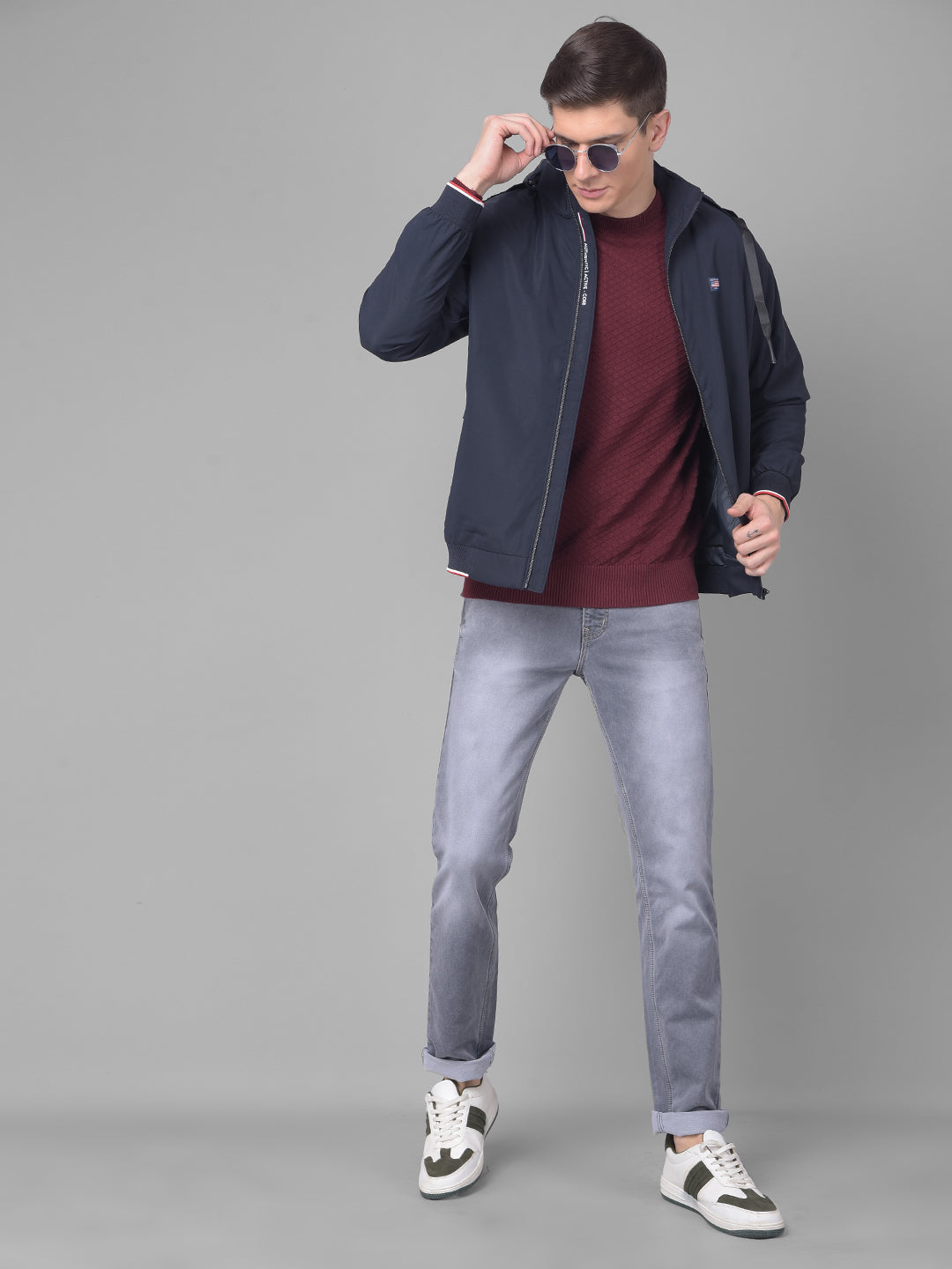 COBB SOLID NAVY ROUND NECK JACKET