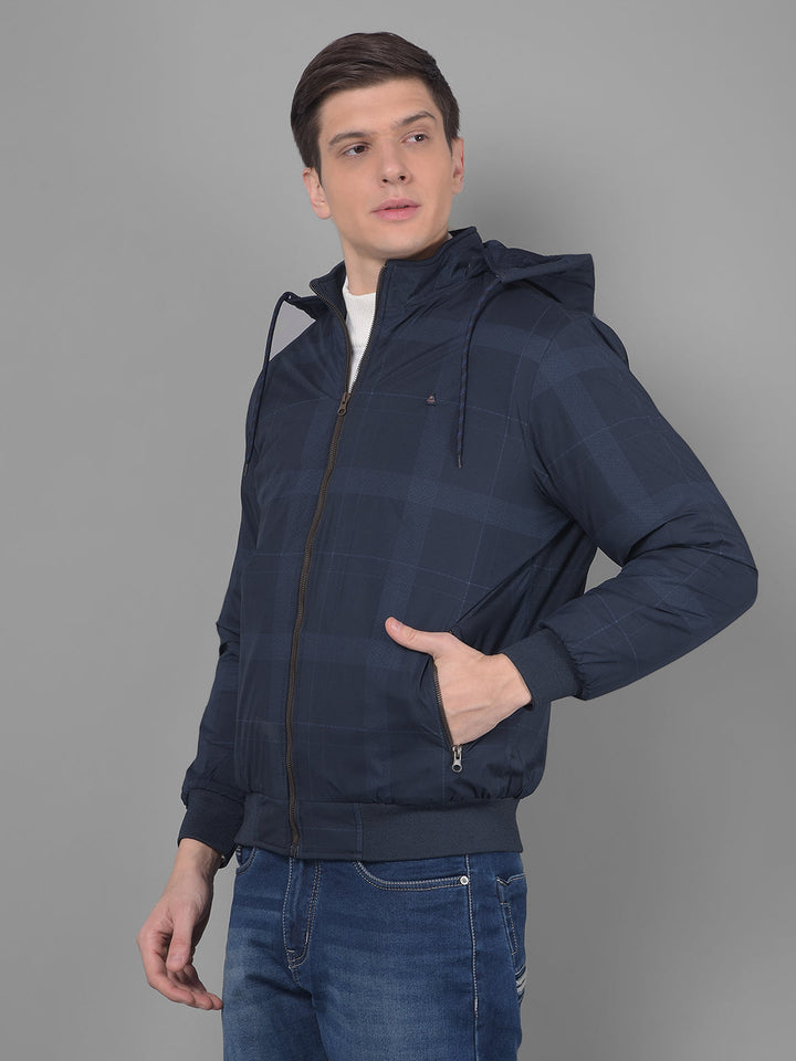 cobb navy checked round neck jacket