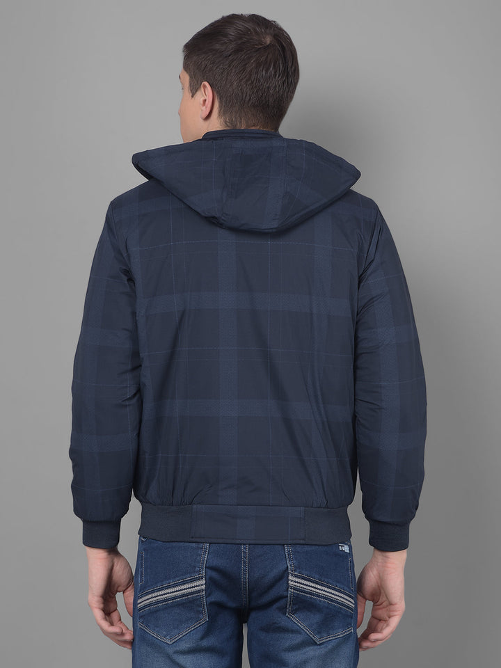 cobb navy checked round neck jacket