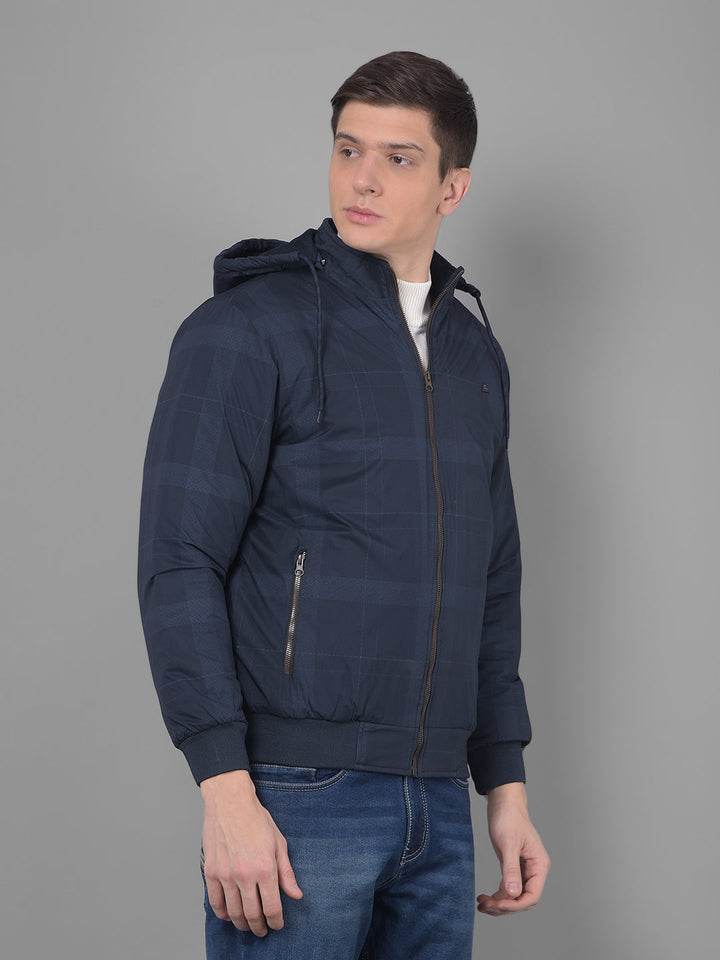 cobb navy checked round neck jacket