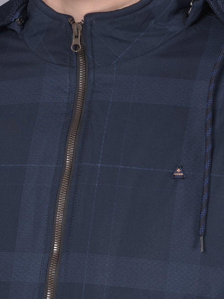 COBB NAVY CHECKED ROUND NECK JACKET