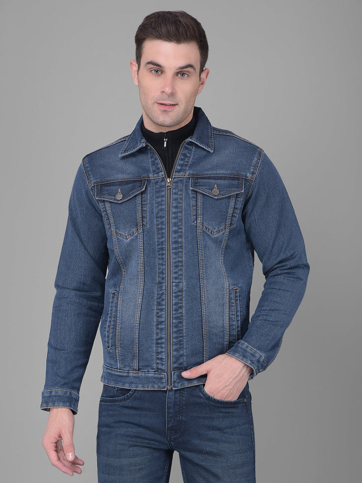 cobb blue collar neck zip-up denim jacket