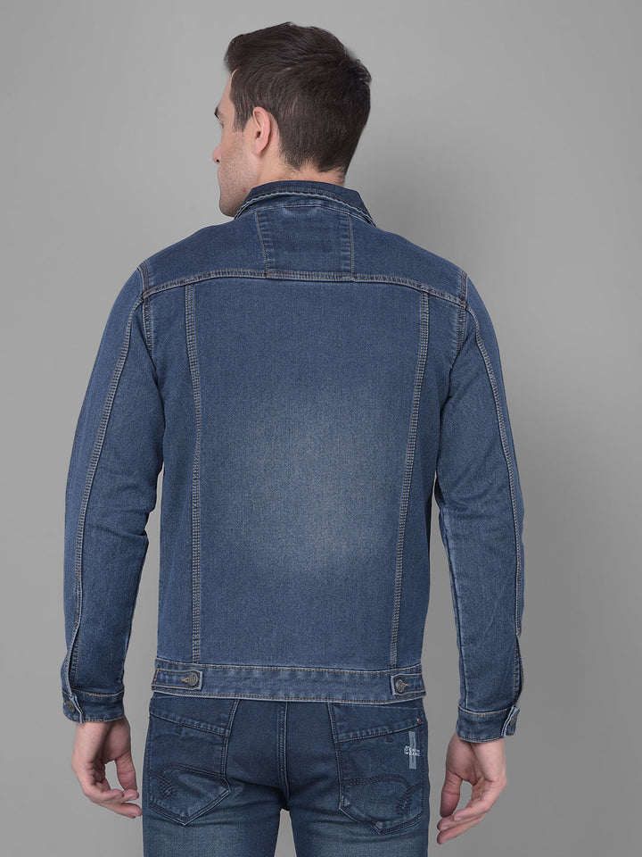 cobb blue collar neck zip-up denim jacket