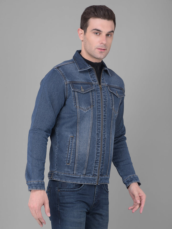 cobb blue collar neck zip-up denim jacket