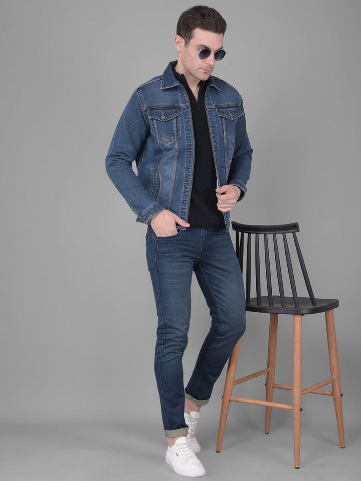 COBB BLUE COLLAR NECK ZIP-UP DENIM JACKET