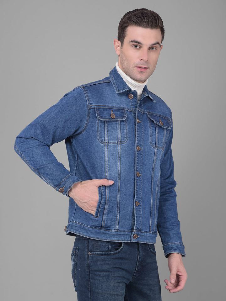 cobb light blue collar neck denim jacket