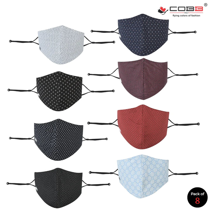 Cobb Unisex 3 Layer Printed Cotton Mask Pack of 8 (Assorted Design)