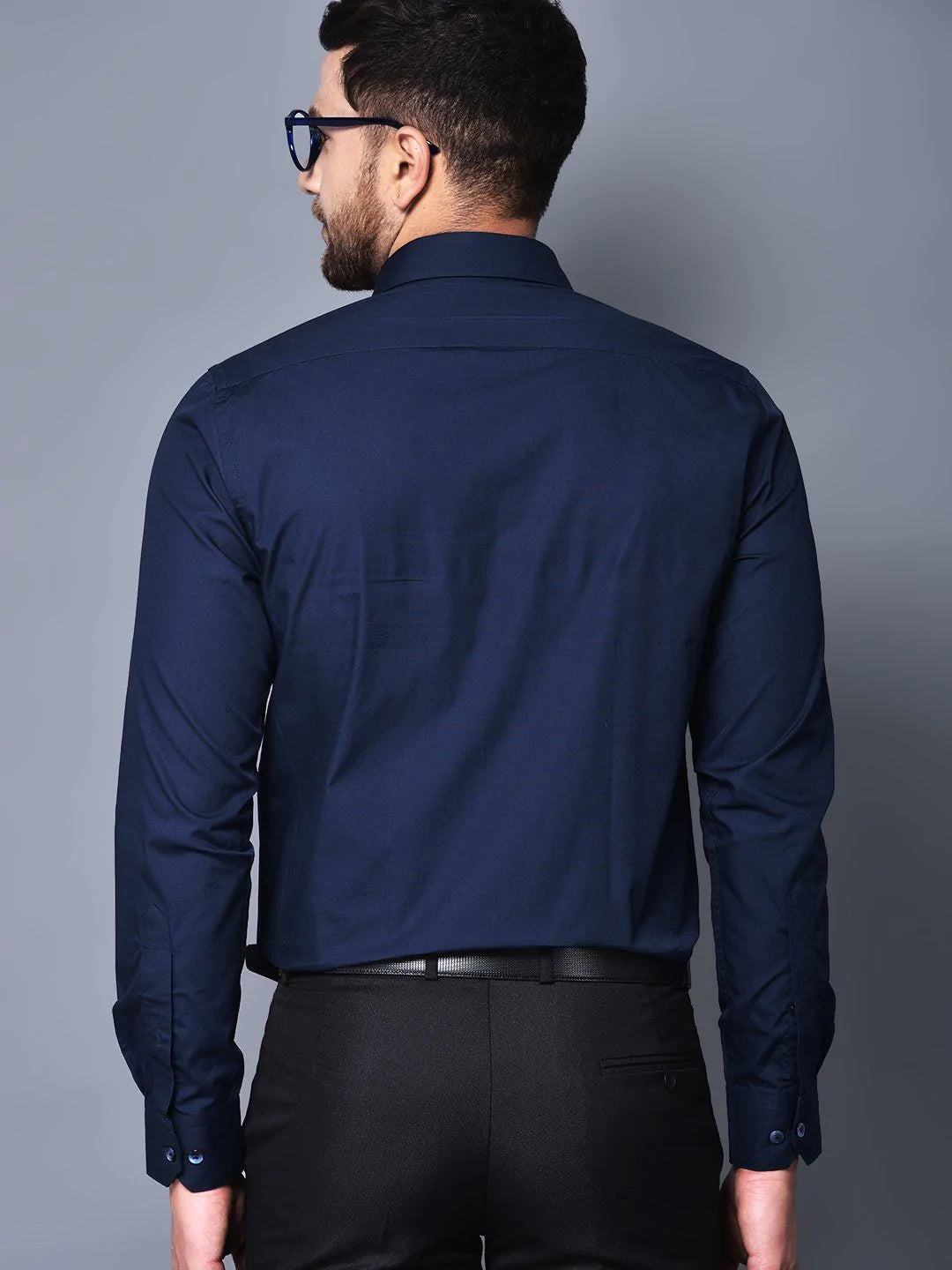 Cobb Navy Blue Solid Slim Fit Formal Shirt - Main Image