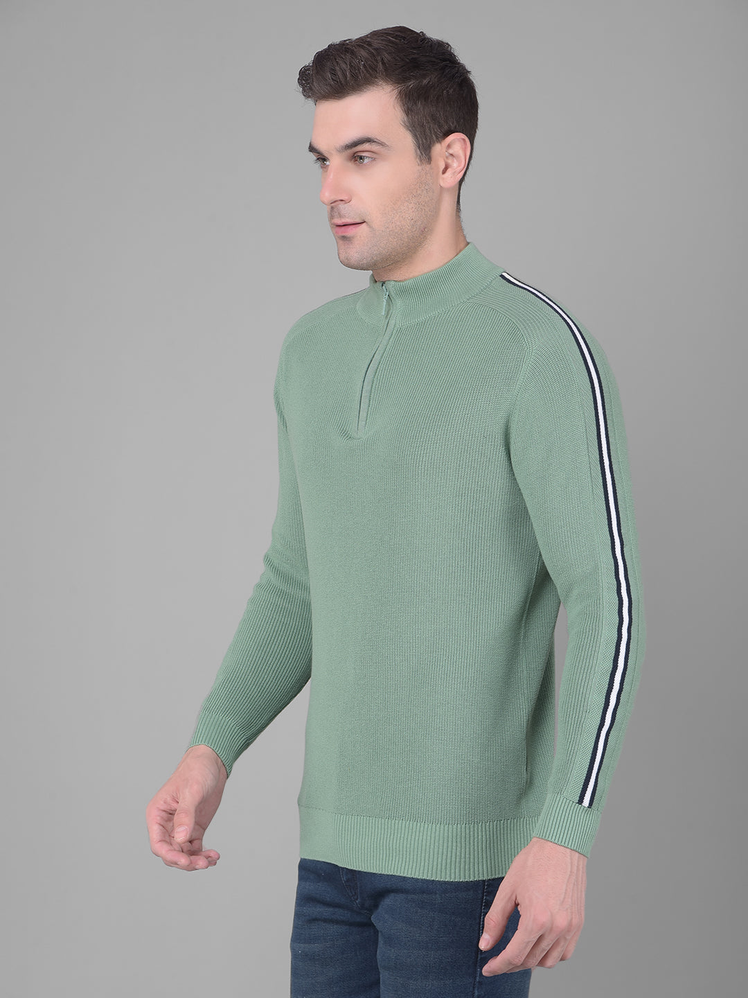 cobb solid sea green high neck zipper sweater