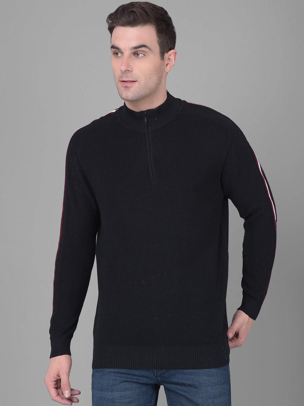 cobb solid black high neck zipper sweater