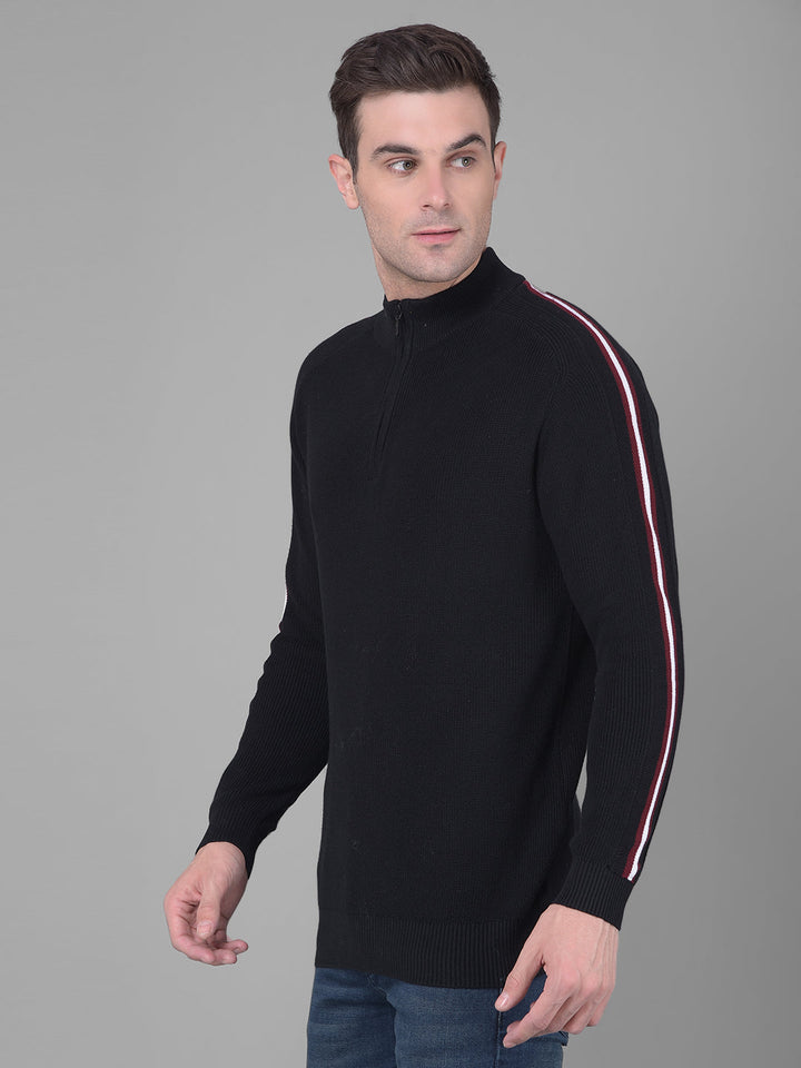 cobb solid black high neck zipper sweater