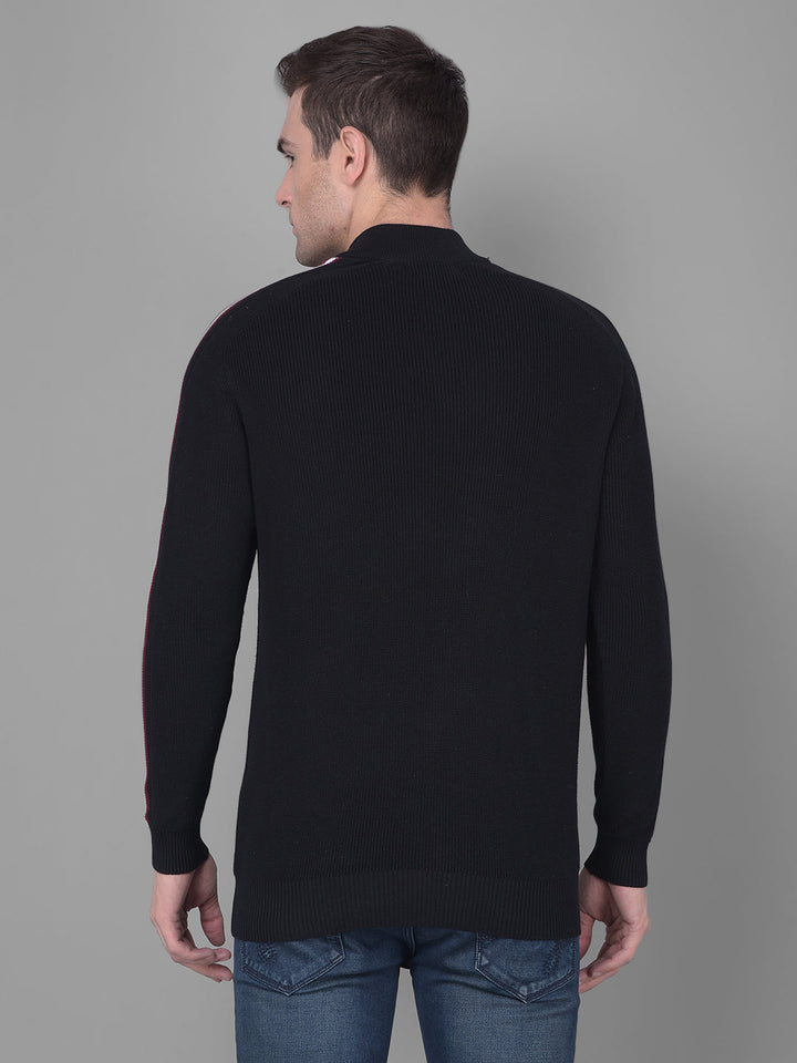 cobb solid black high neck zipper sweater