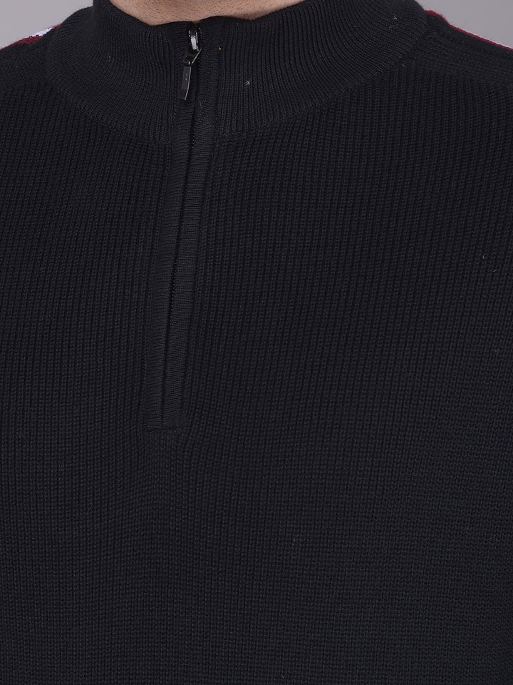 COBB SOLID BLACK HIGH NECK ZIPPER SWEATER