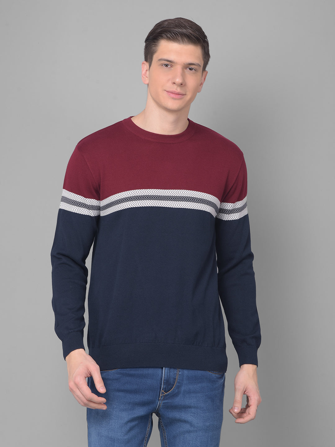 COBB RED BLUE STRIPED ROUND NECK SWEATER RED
