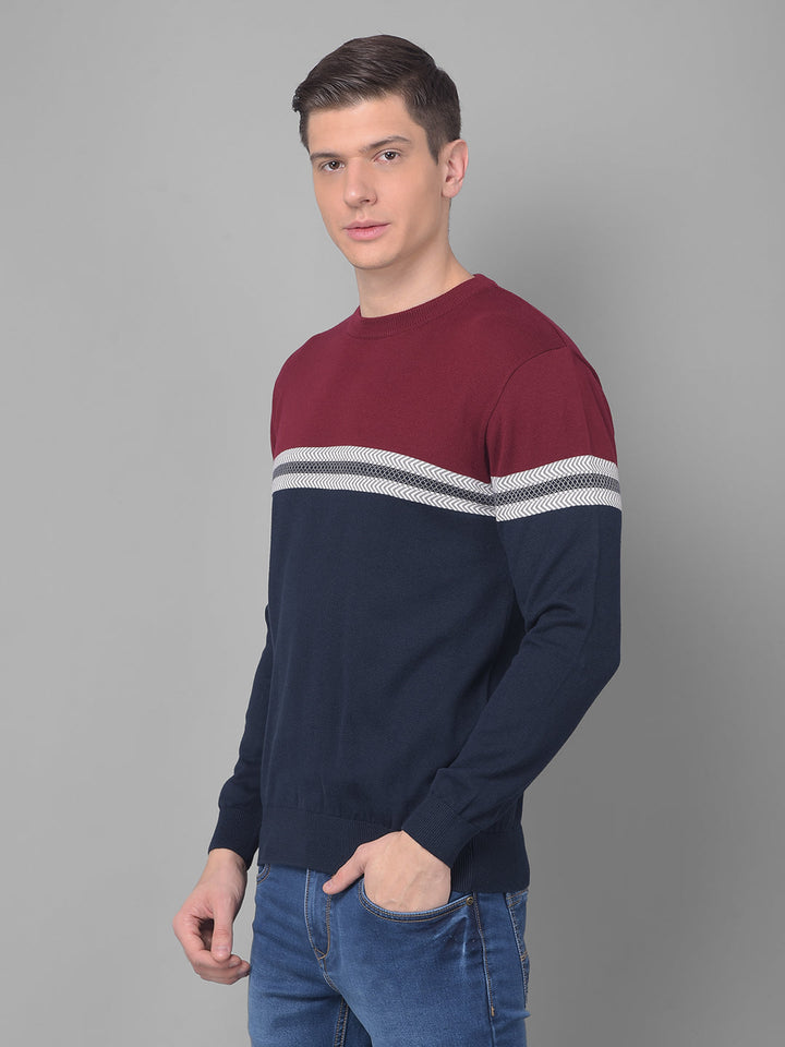 COBB RED BLUE STRIPED ROUND NECK SWEATER