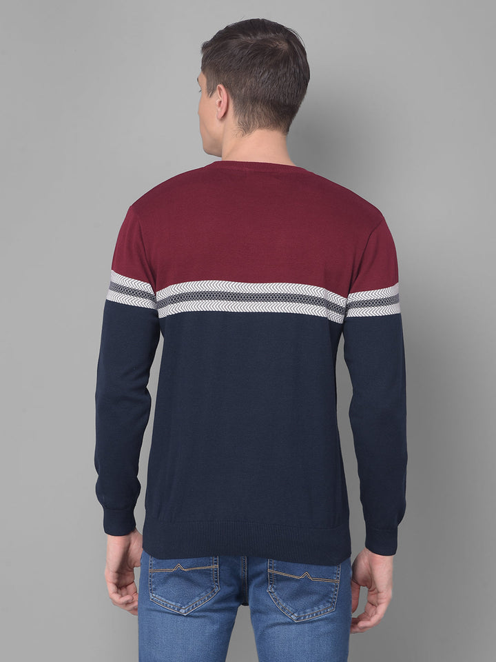 COBB RED BLUE STRIPED ROUND NECK SWEATER