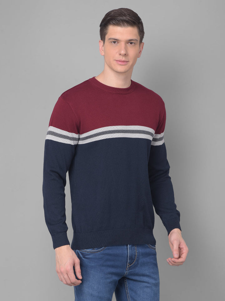 COBB RED BLUE STRIPED ROUND NECK SWEATER