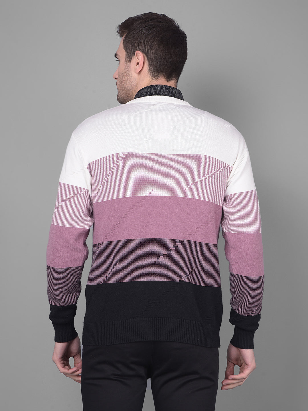 cobb mauve white striped v-neck sweater