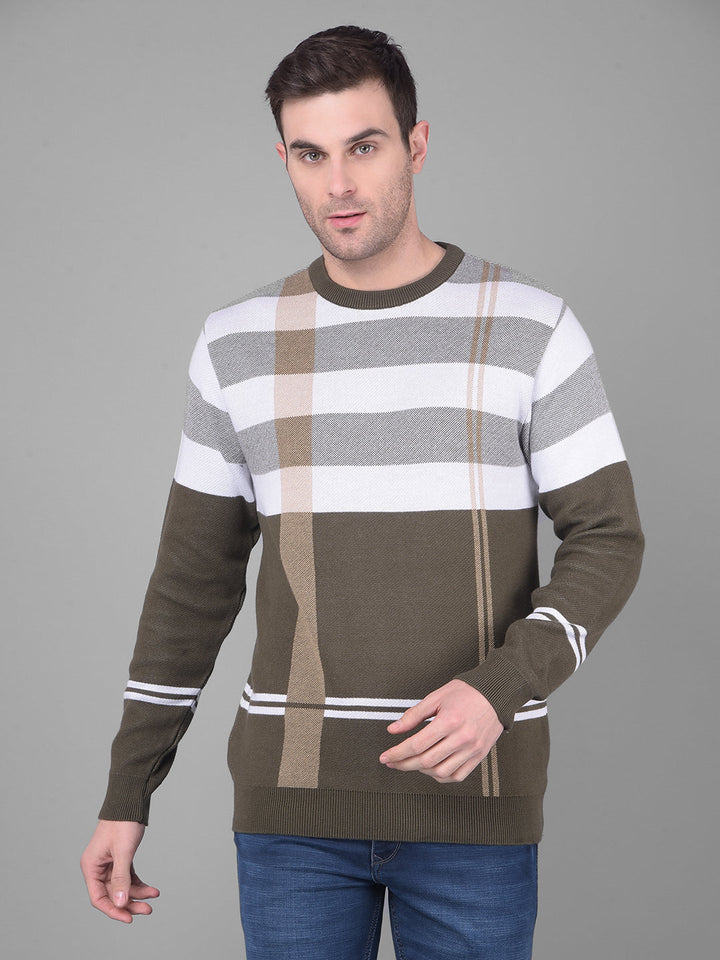 cobb brown white striped round neck sweater