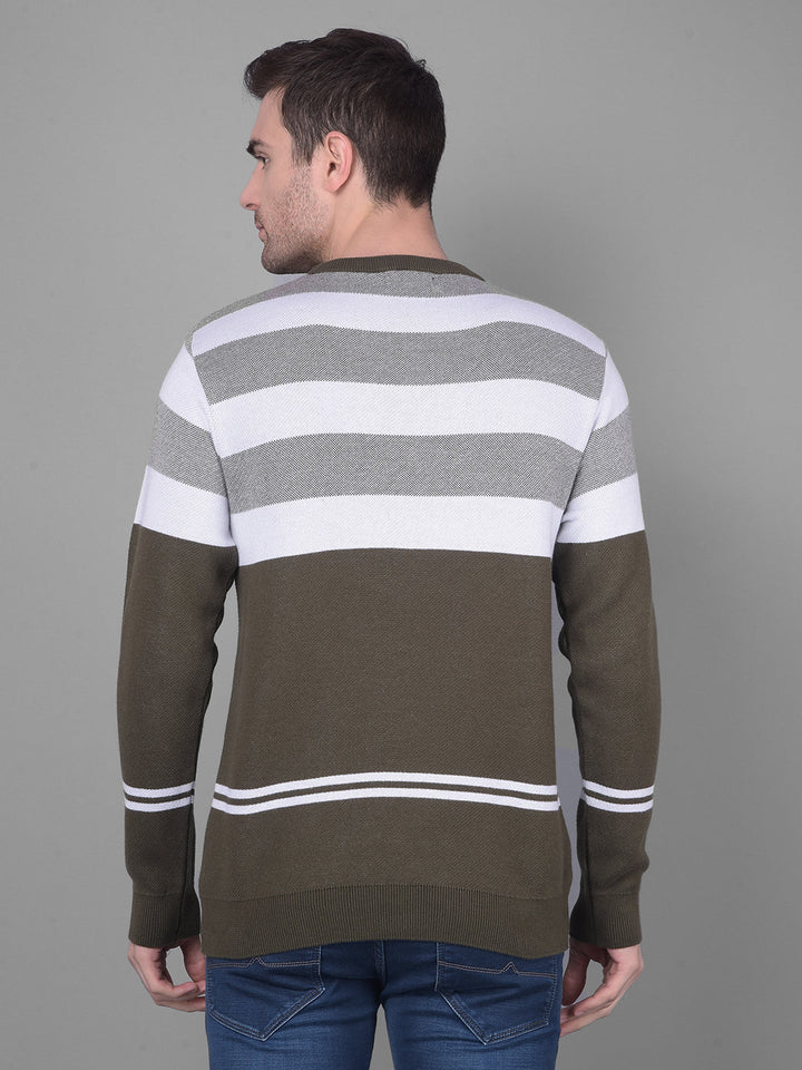 cobb brown white striped round neck sweater