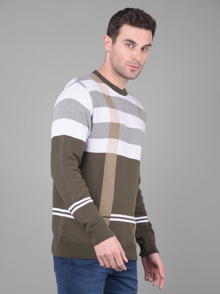 cobb brown white striped round neck sweater