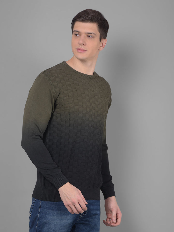 cobb gradient mehandi green round neck sweater