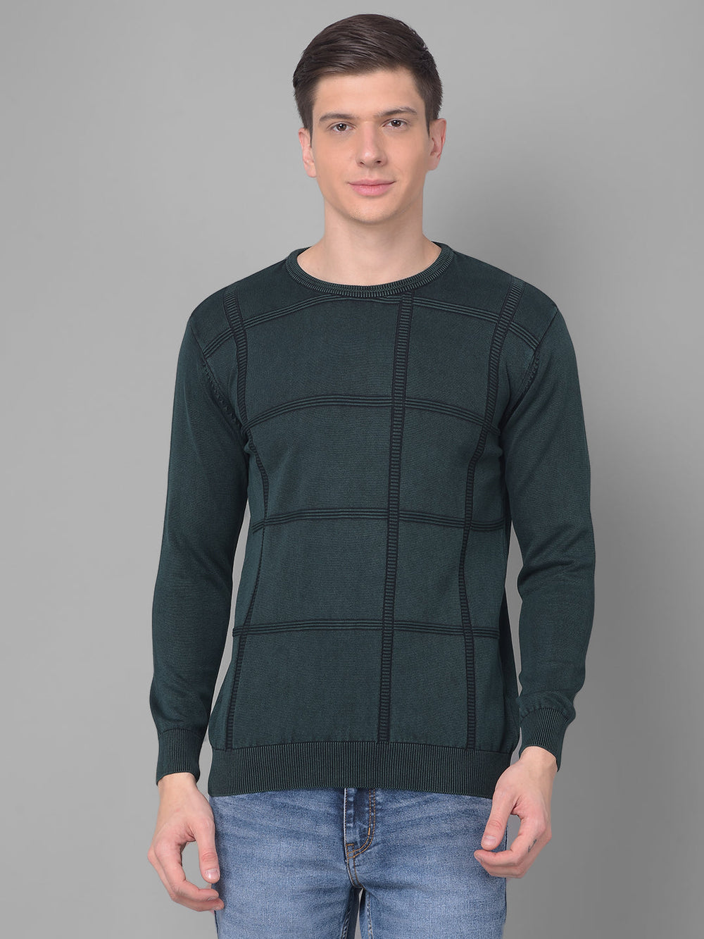 COBB GREEN STRIPED ROUND NECK SWEATER GREEN