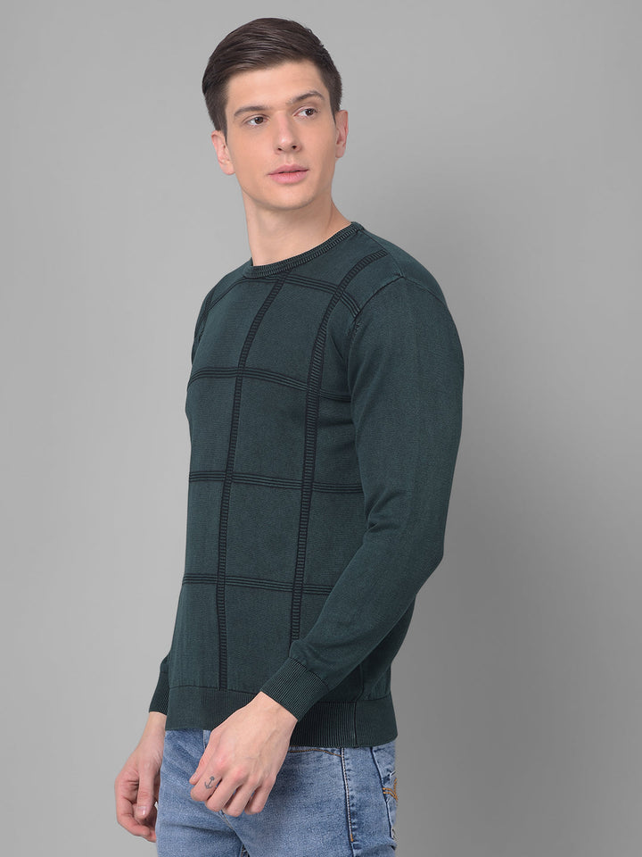 COBB GREEN STRIPED ROUND NECK SWEATER