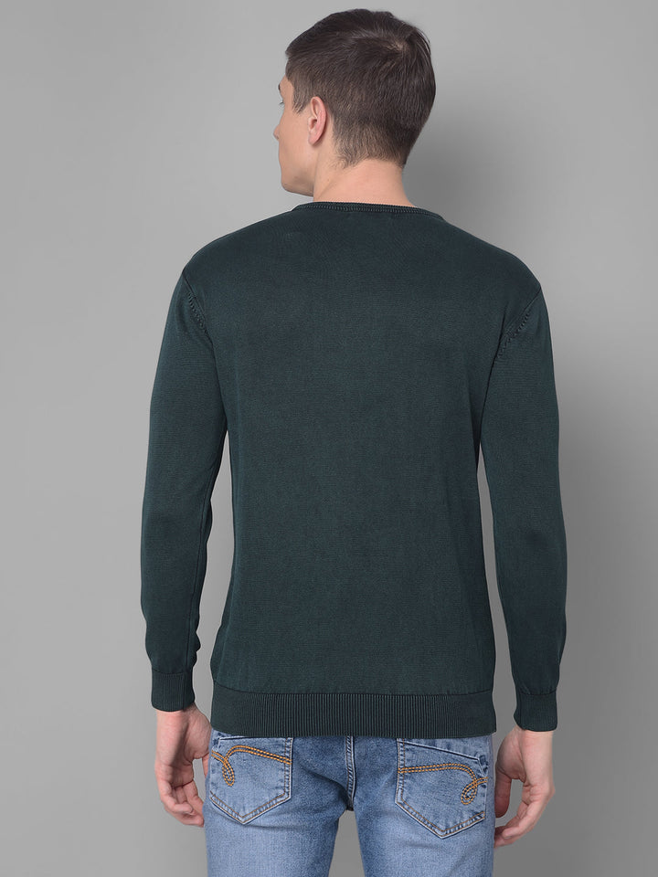 COBB GREEN STRIPED ROUND NECK SWEATER