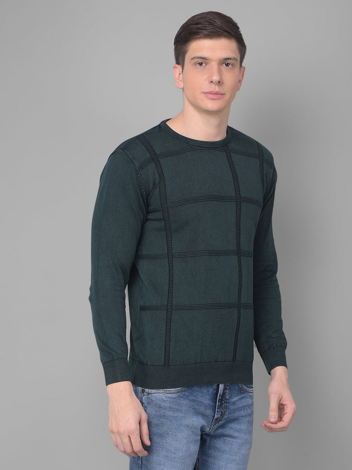 COBB GREEN STRIPED ROUND NECK SWEATER