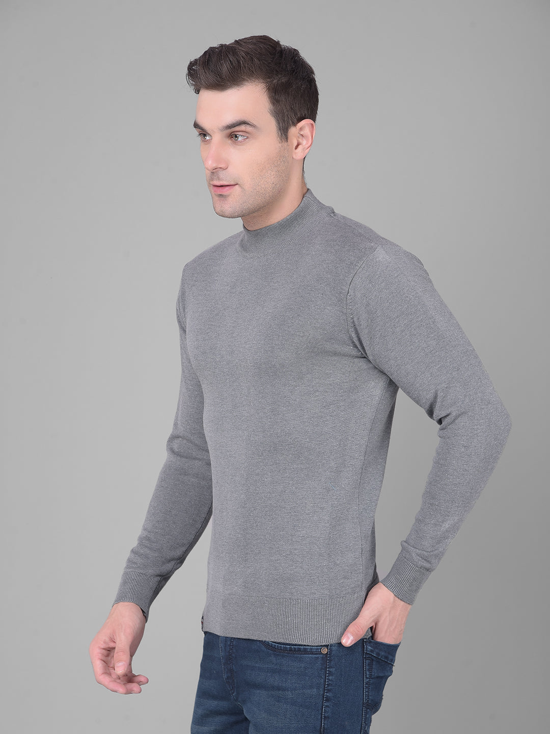 cobb solid grey high neck sweater