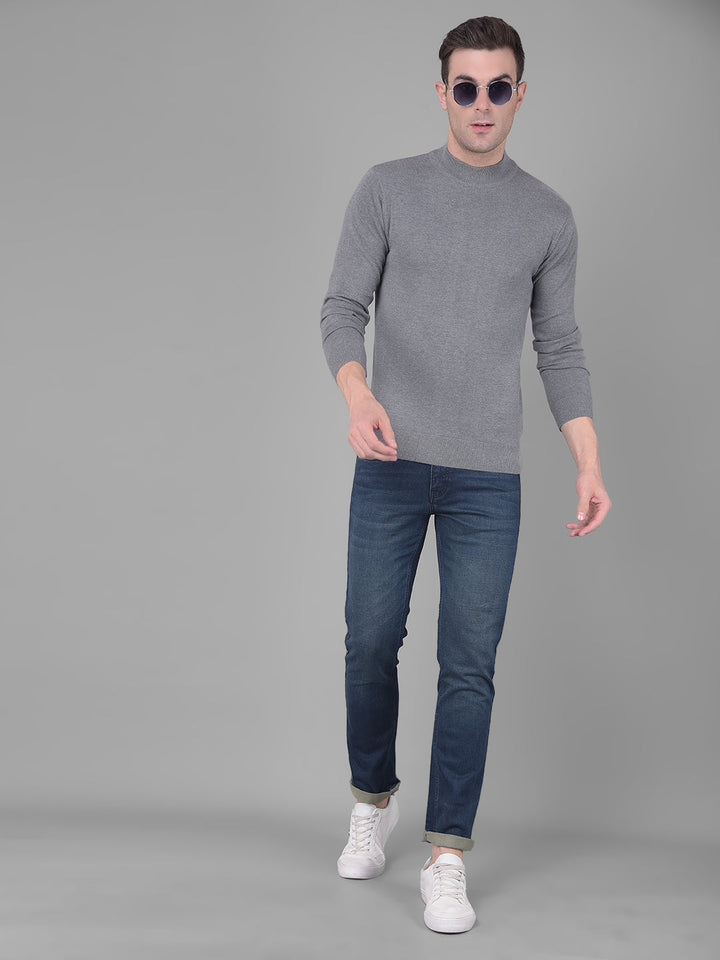 COBB SOLID GREY HIGH NECK SWEATER