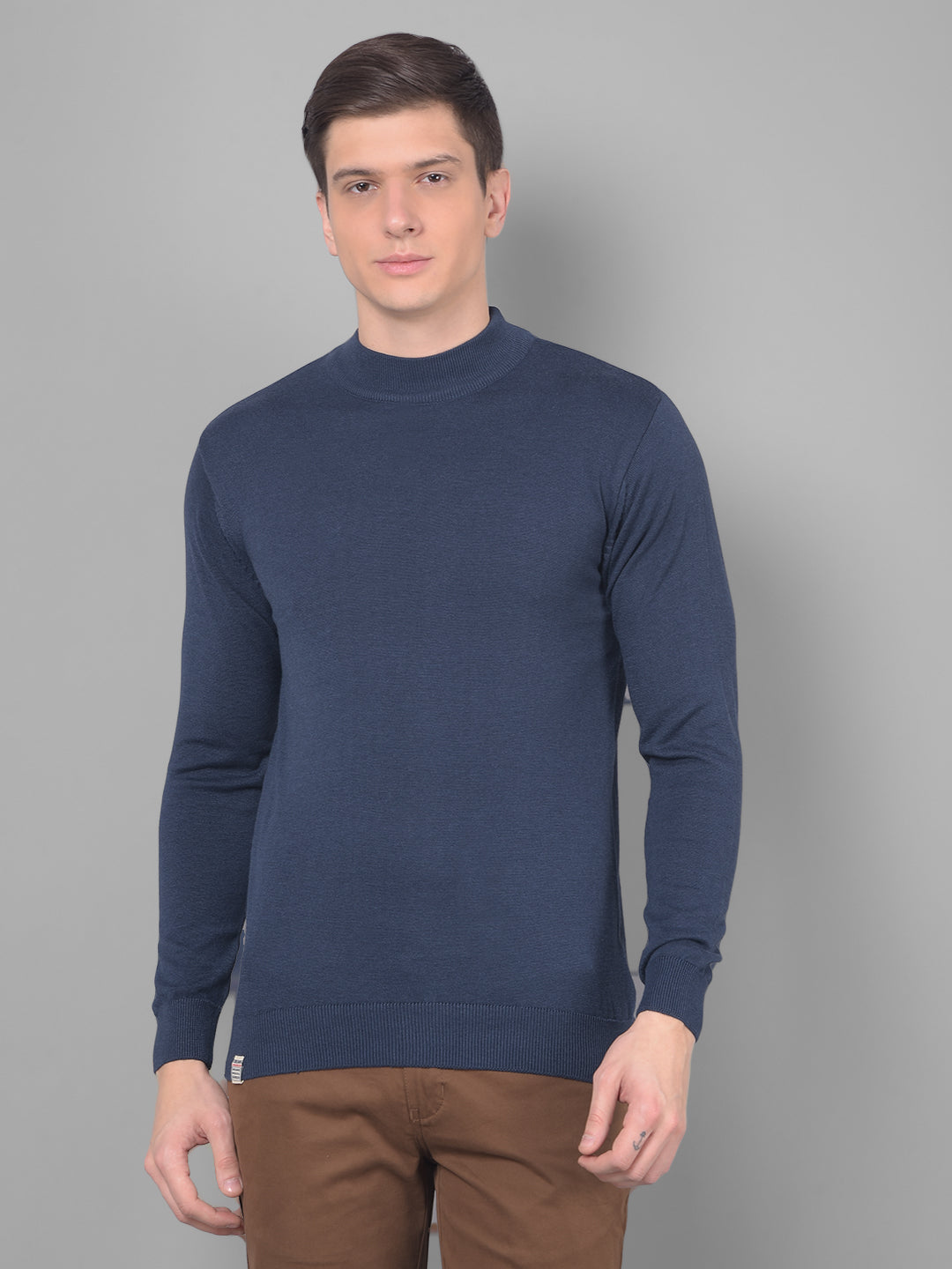 cobb solid navy blue high neck sweater