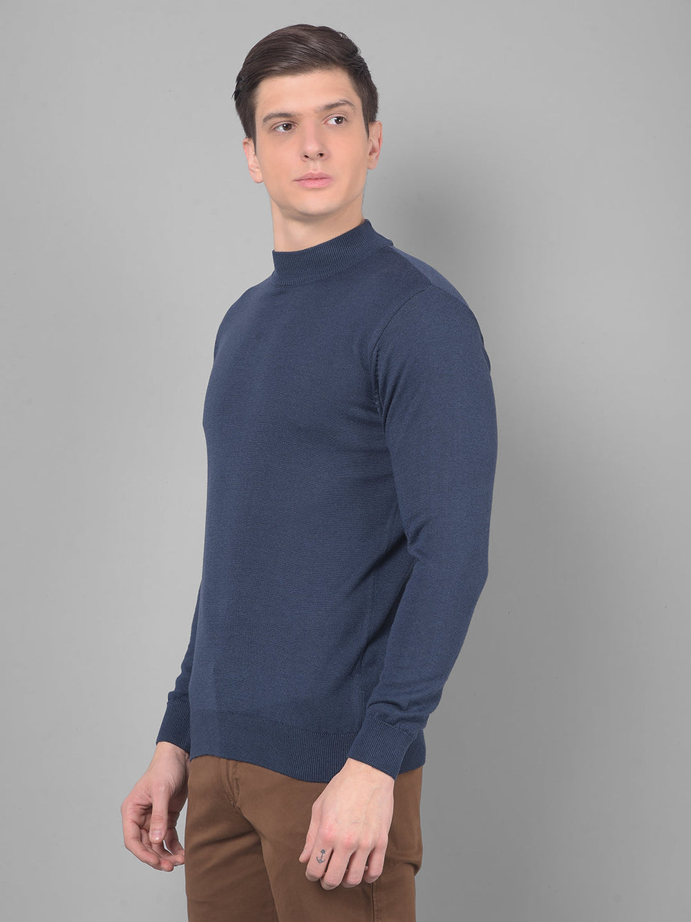 cobb solid navy blue high neck sweater