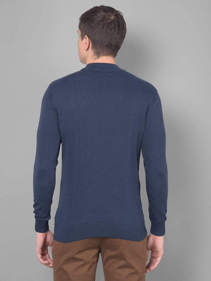 cobb solid navy blue high neck sweater