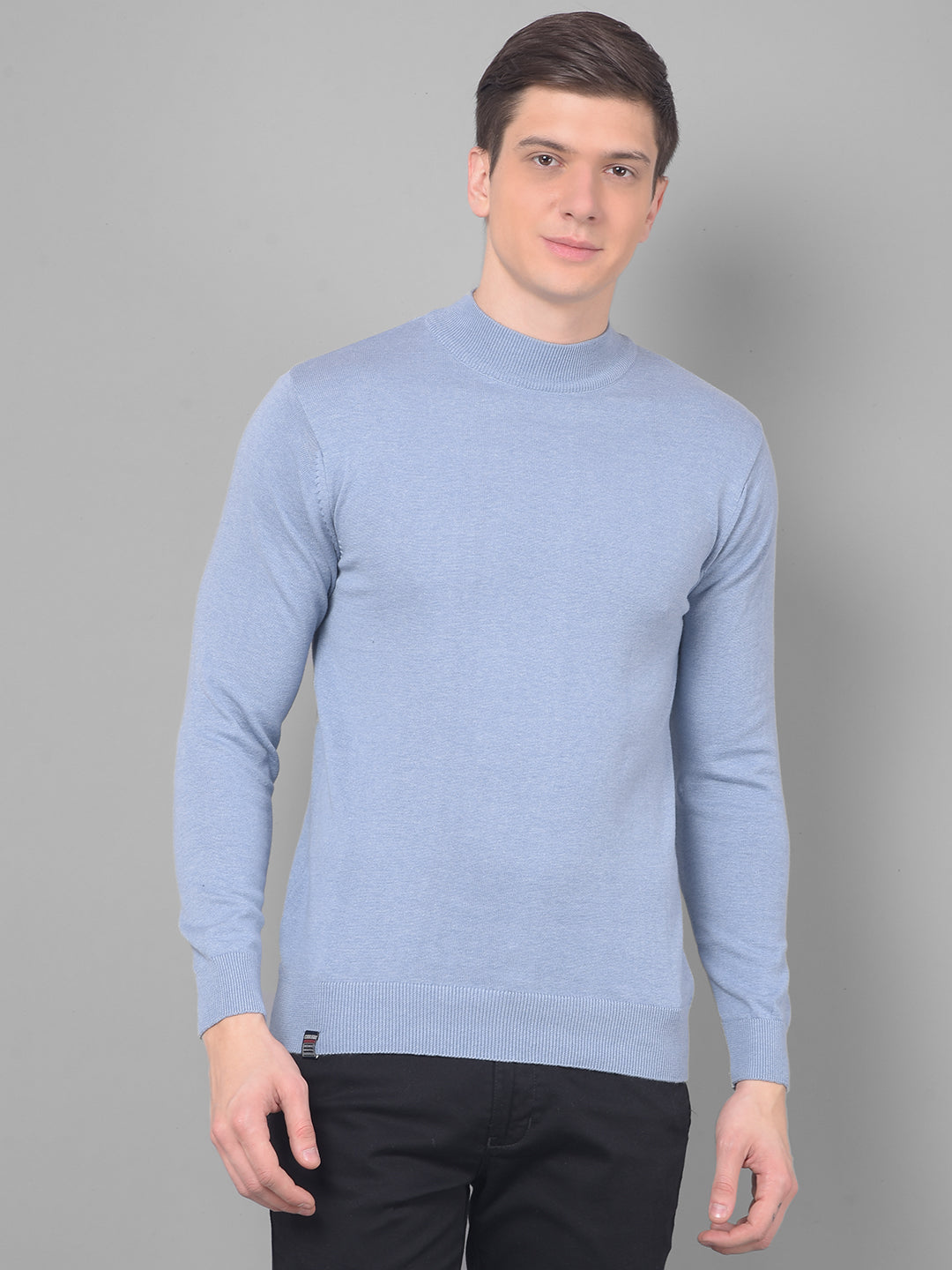 cobb solid sky blue high neck sweater