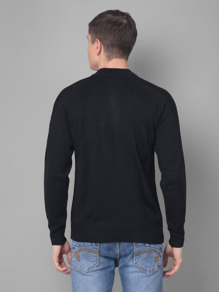 COBB SOLID BLACK ZIPPER ROUND NECK SWEATER