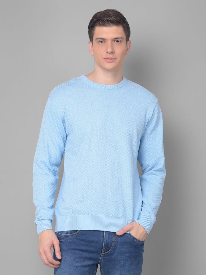 COBB SOLID SKY BLUE DIAMOND CUT ROUND NECK SWEATER SKY BLUE