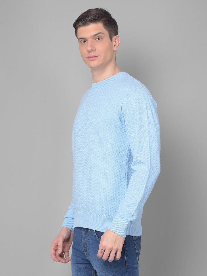 COBB SOLID SKY BLUE DIAMOND CUT ROUND NECK SWEATER