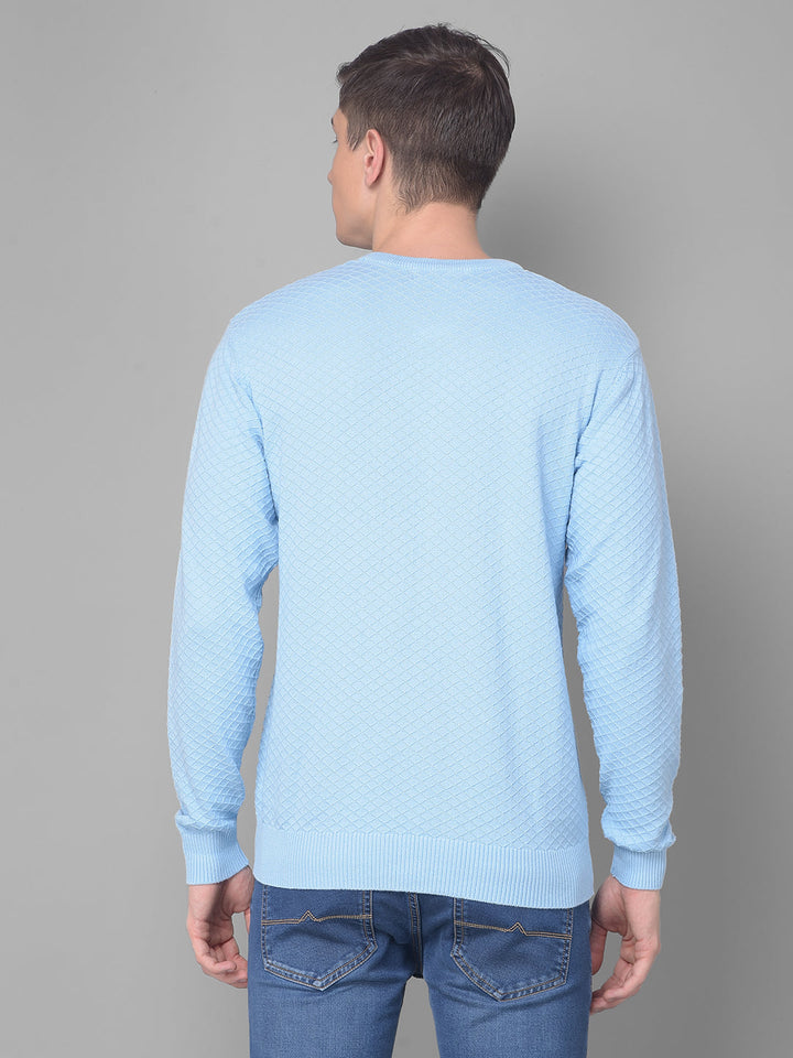 COBB SOLID SKY BLUE DIAMOND CUT ROUND NECK SWEATER