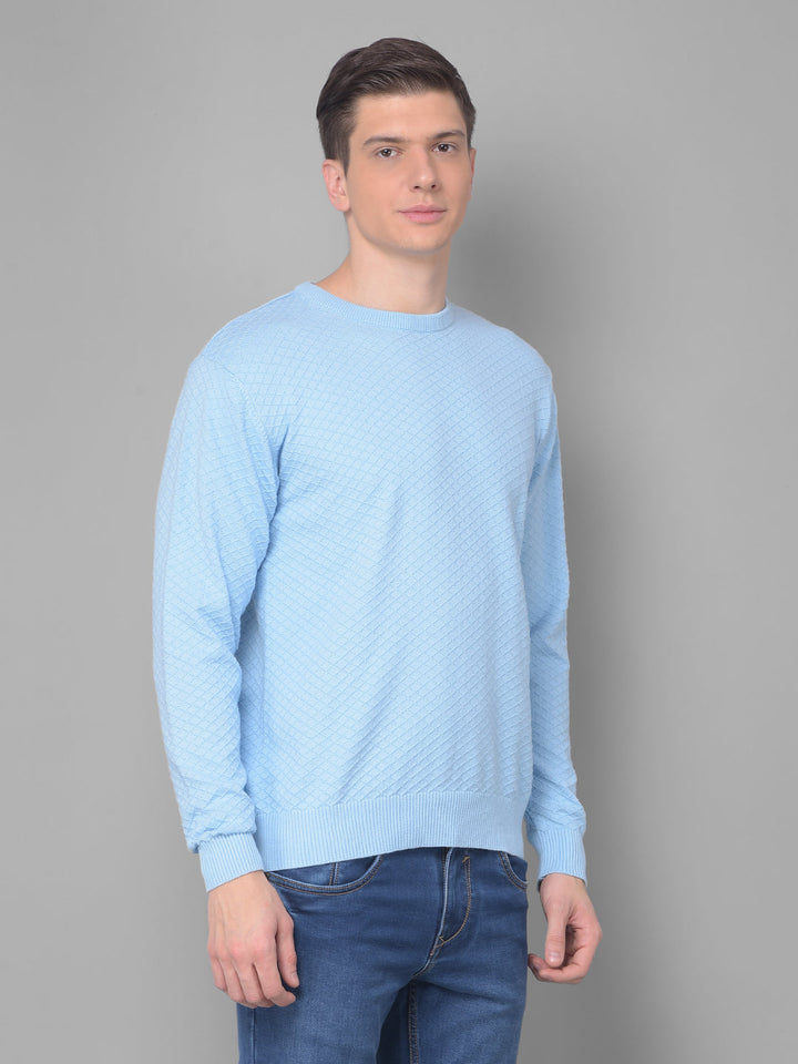 COBB SOLID SKY BLUE DIAMOND CUT ROUND NECK SWEATER