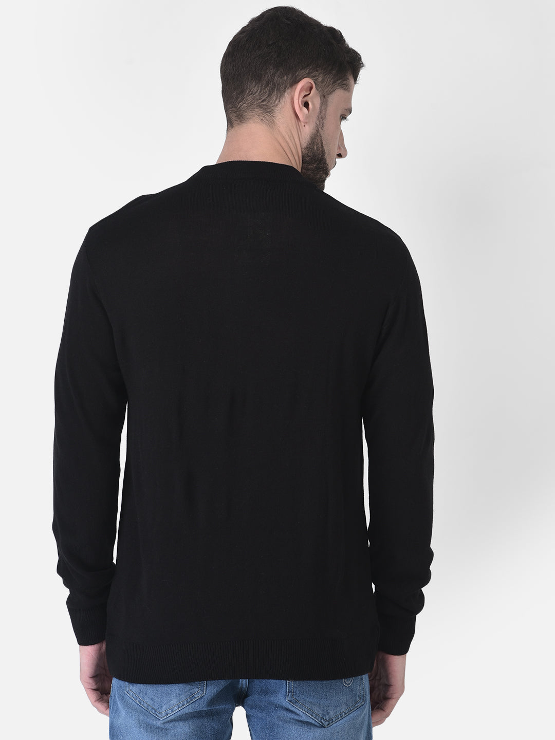 Cobb Black Solid Round Neck Sweater