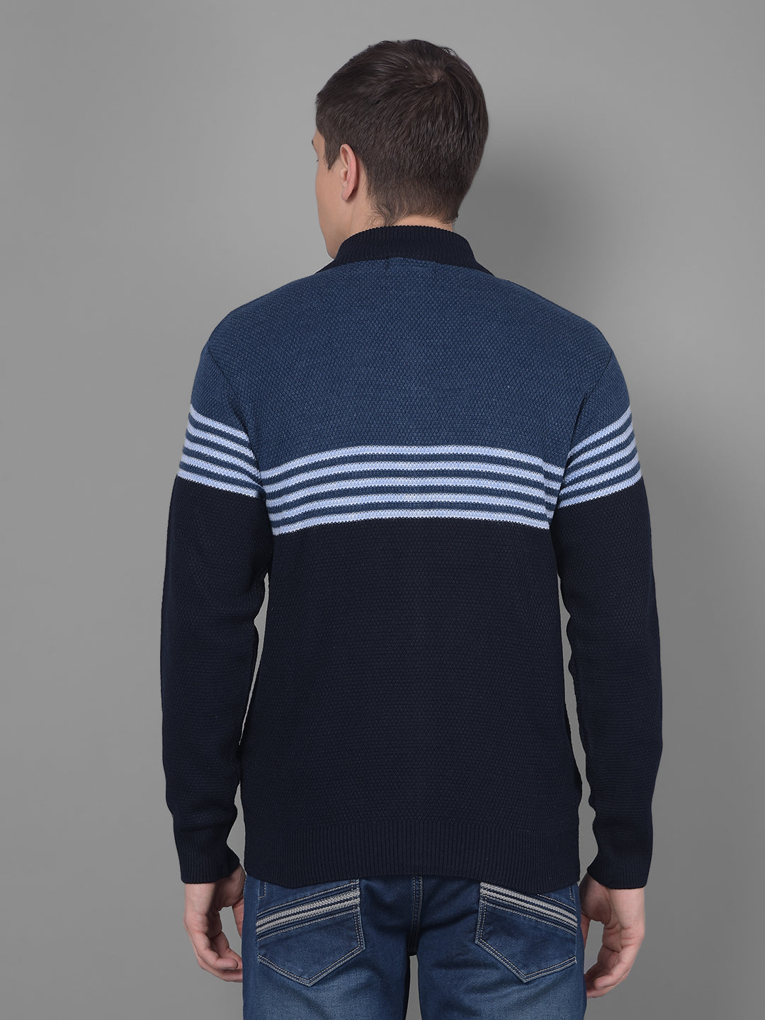 cobb blue striped high neck zipper sweater